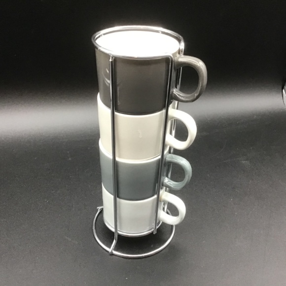 Harvey West Stacking Assorted Ceramic Espresso Cups With Stand Set of 4 - Picture 2 of 9